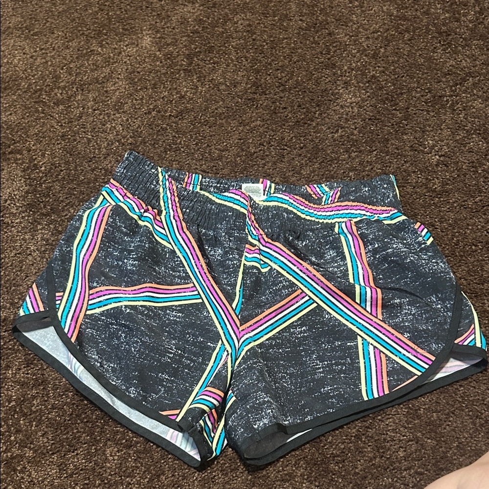 Danskin Women's Black Athletic Shorts with Colorful Stripes